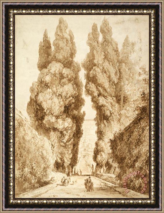 Jean Honore Fragonard Cypress Avenue at The Villa D`este in Tivoli, 1774 Framed Print
